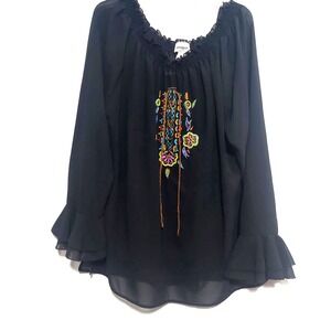 Unique Spectrum Womens 2x Sheer Blouse & Attached Cami Long Bell Ruffle Sleeves